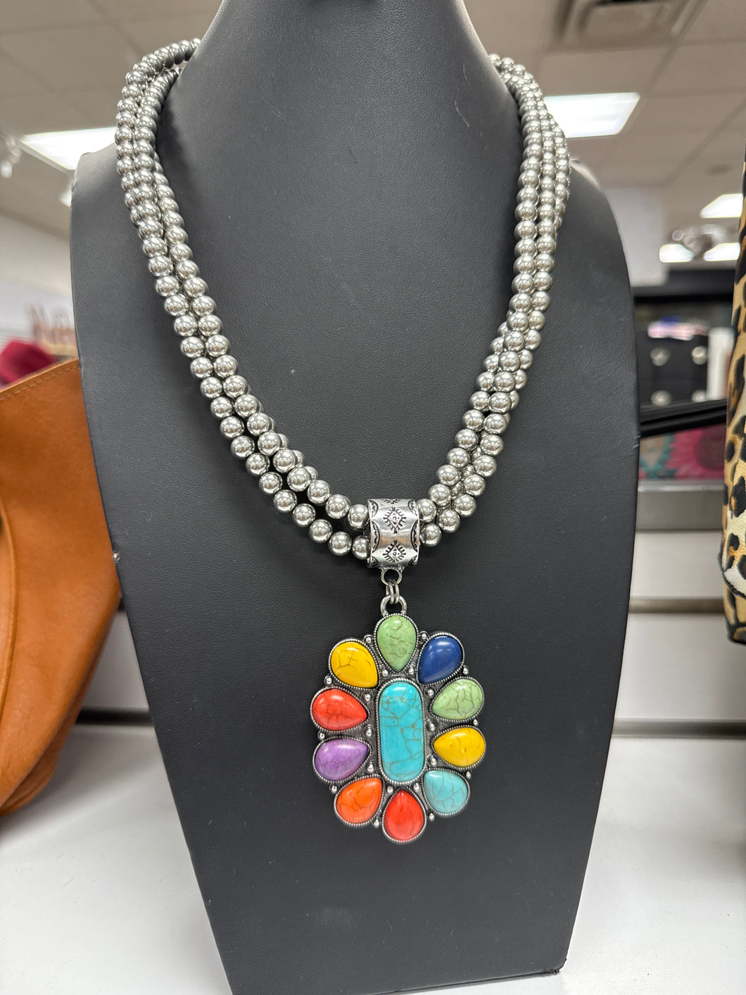 Multi-Colored Pedant Pearl Necklace and Earrings Set