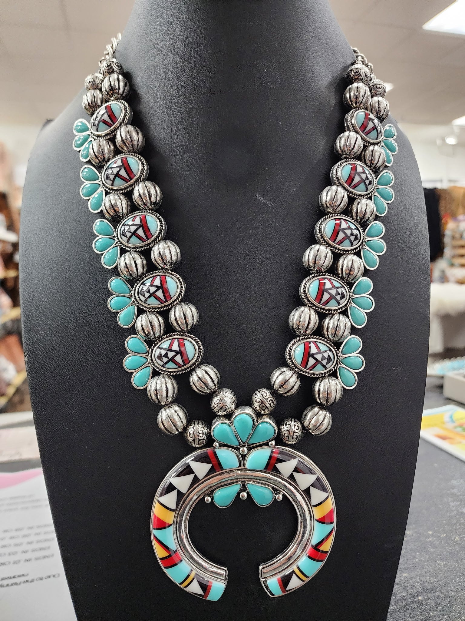 Asdzaa Style Squash Blossom Necklace and Earrings Set