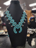 Turquoise Large Cluster Squash Blossom Necklace and Earrings Set