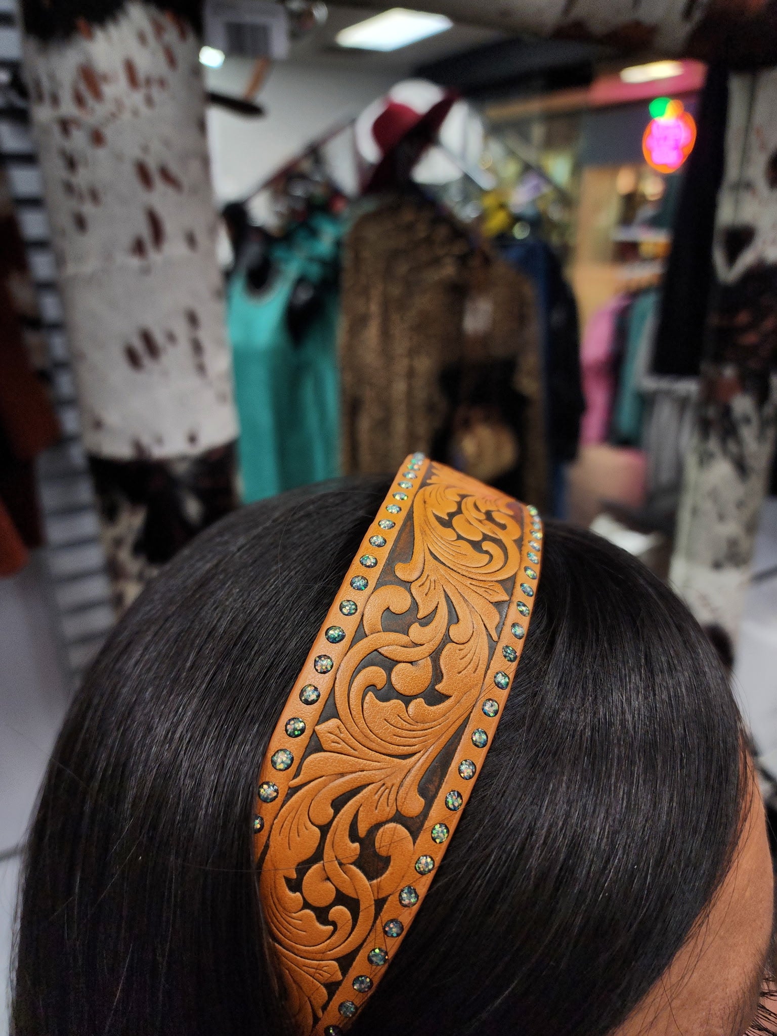 Turquoise Floral Embossed Headband