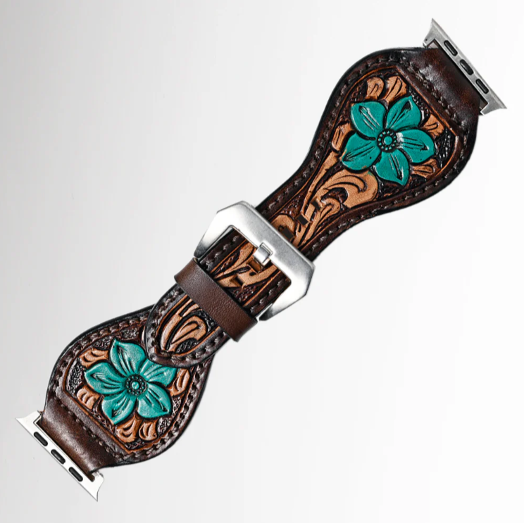 Floral Tooled Leather Watch Band