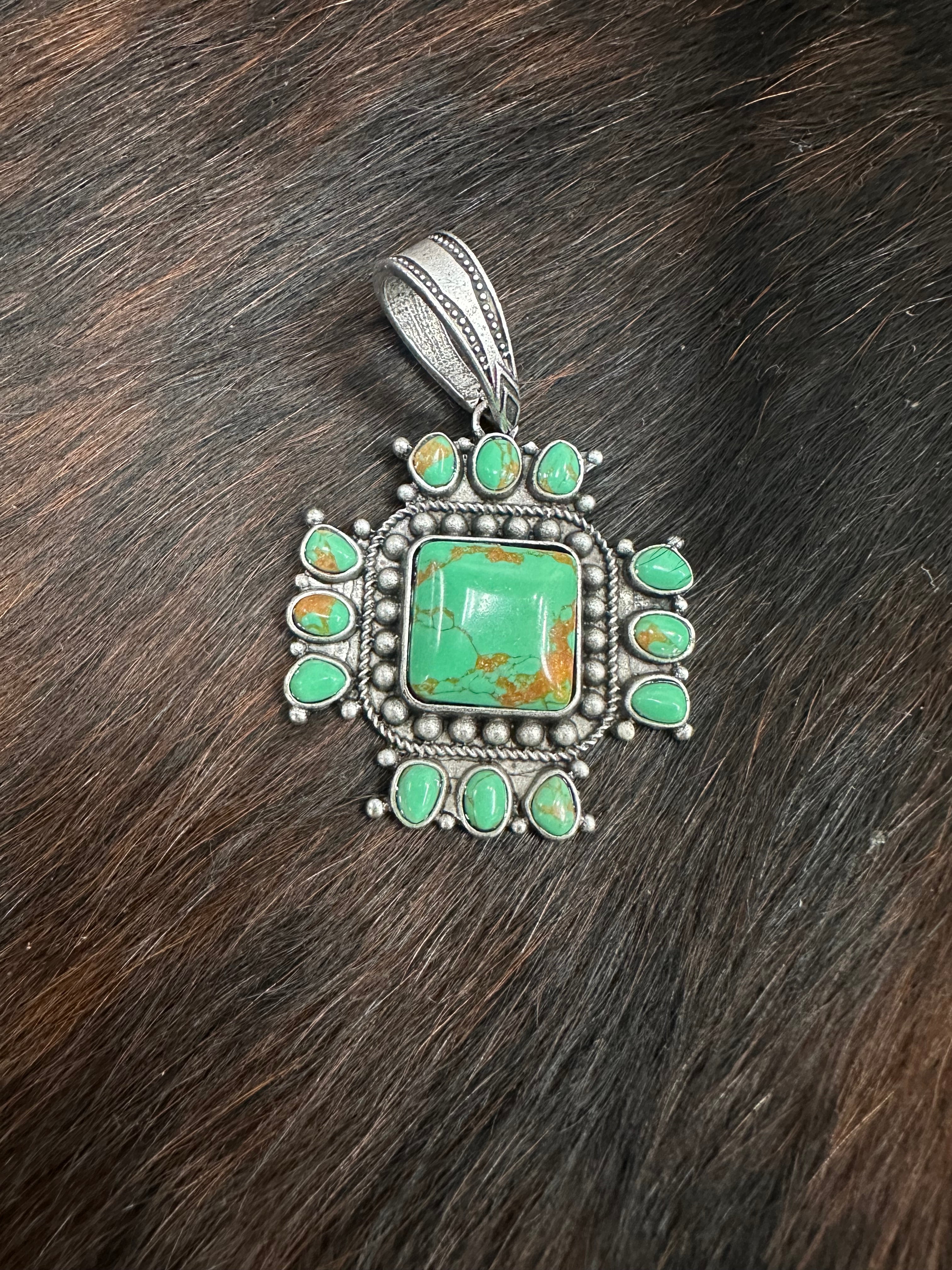Green Turquoise Western Cross Pendant