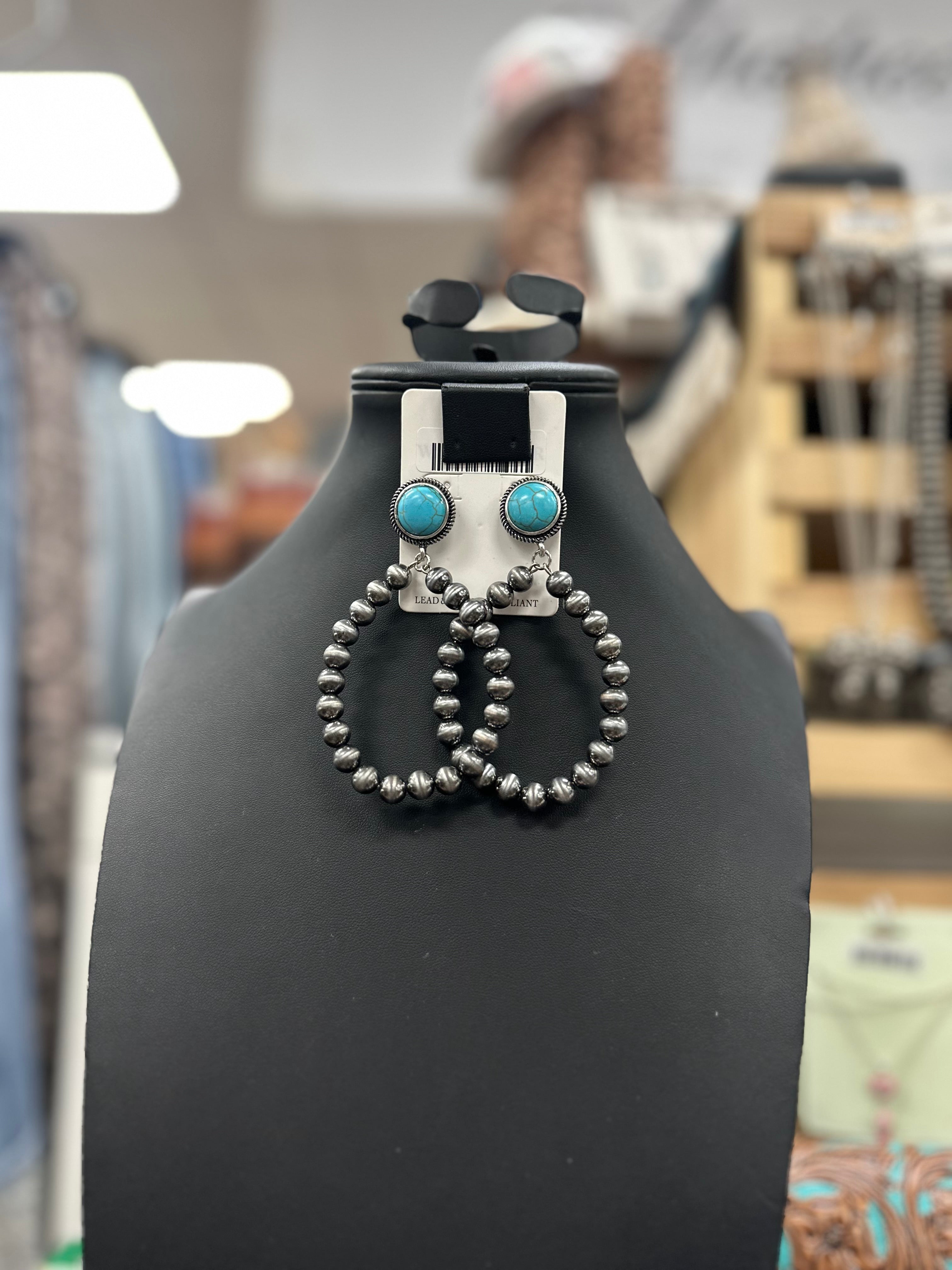 Turquoise Pearl Hoop Post Earrings