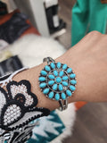 Turquoise Round Cluster Cuff Bracelet