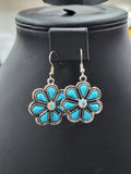 Turquoise Floral Crystal Fishhook Earrings