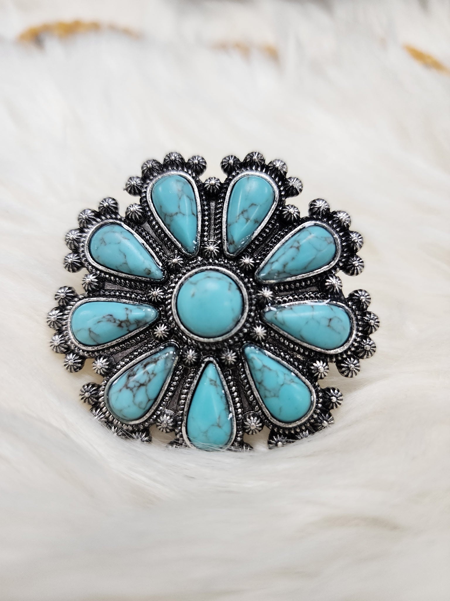 Turquoise Floral Cluster Stretch Ring