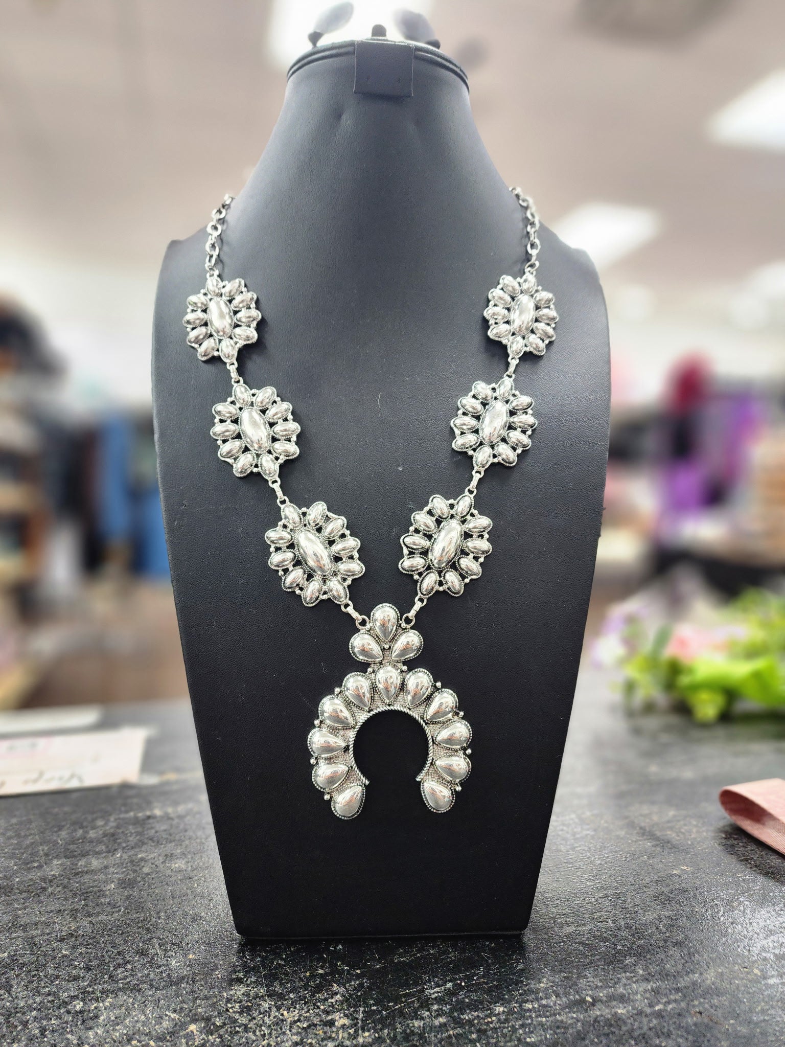 Silver Stamped Cluster Squash Necklace and Earrings Set