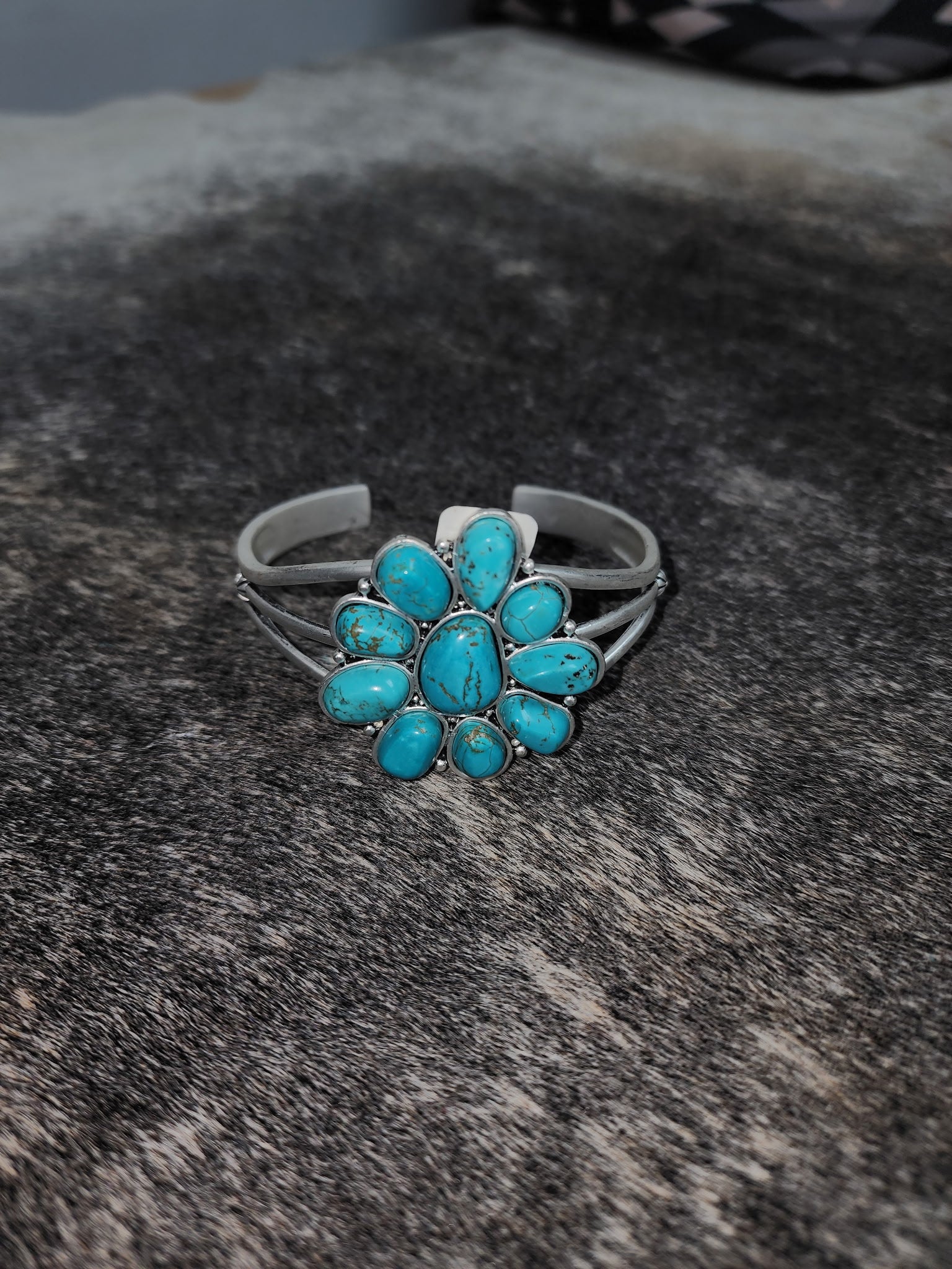 Turquoise Floral Natural Cuff Bracelet