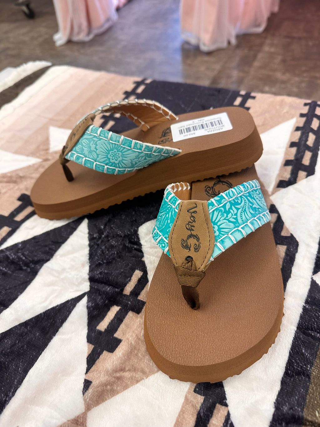 Turquoise Embossed Sandals
