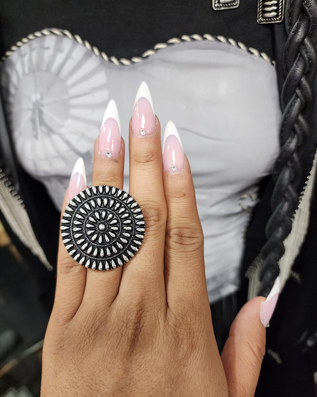 Round Stamped Cluster Cuff Ring