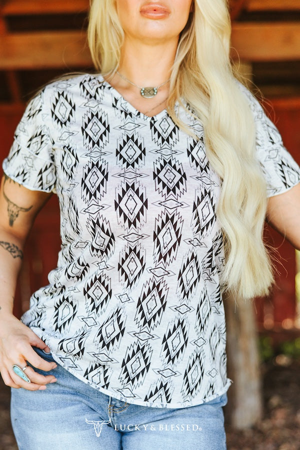 Ivory Ruffle Southwestern Top