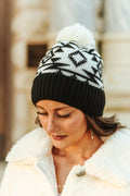 Black/Ivory Pom Beanie