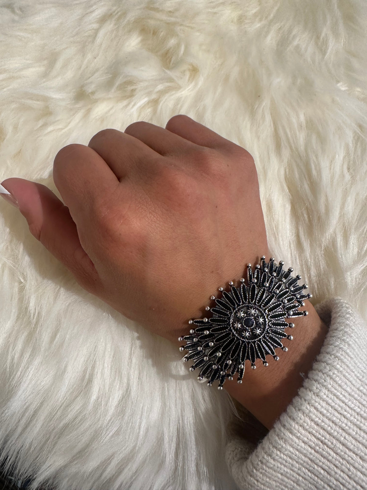 Black Needlepoint Cluster Hinge Bracelet