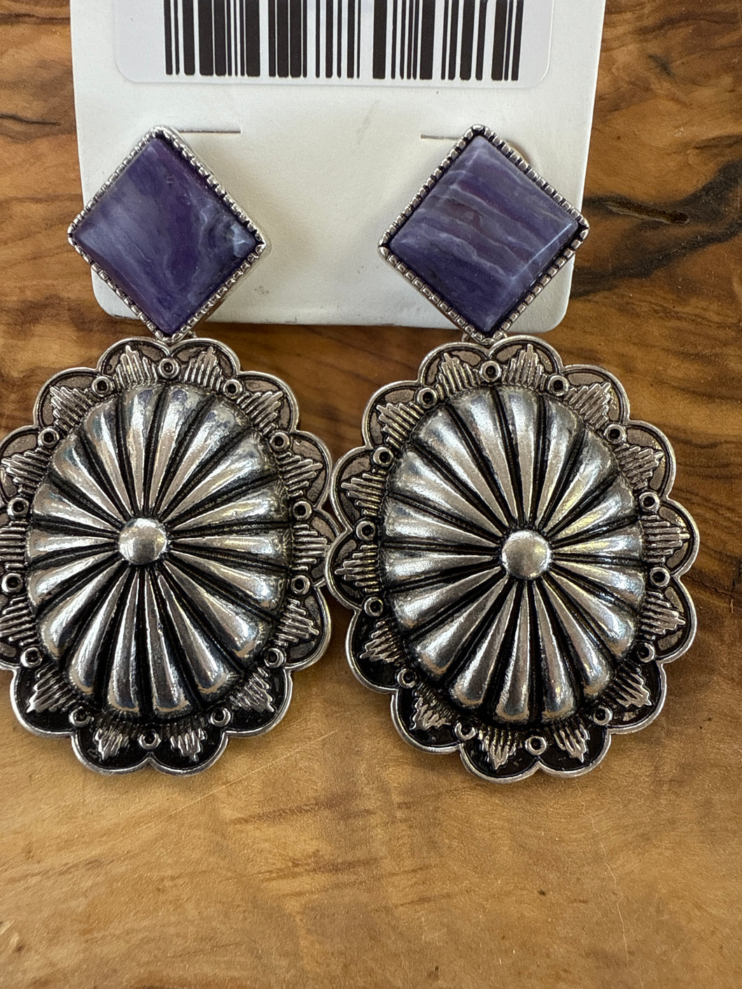 Purple Diamond Concho Post Earrings