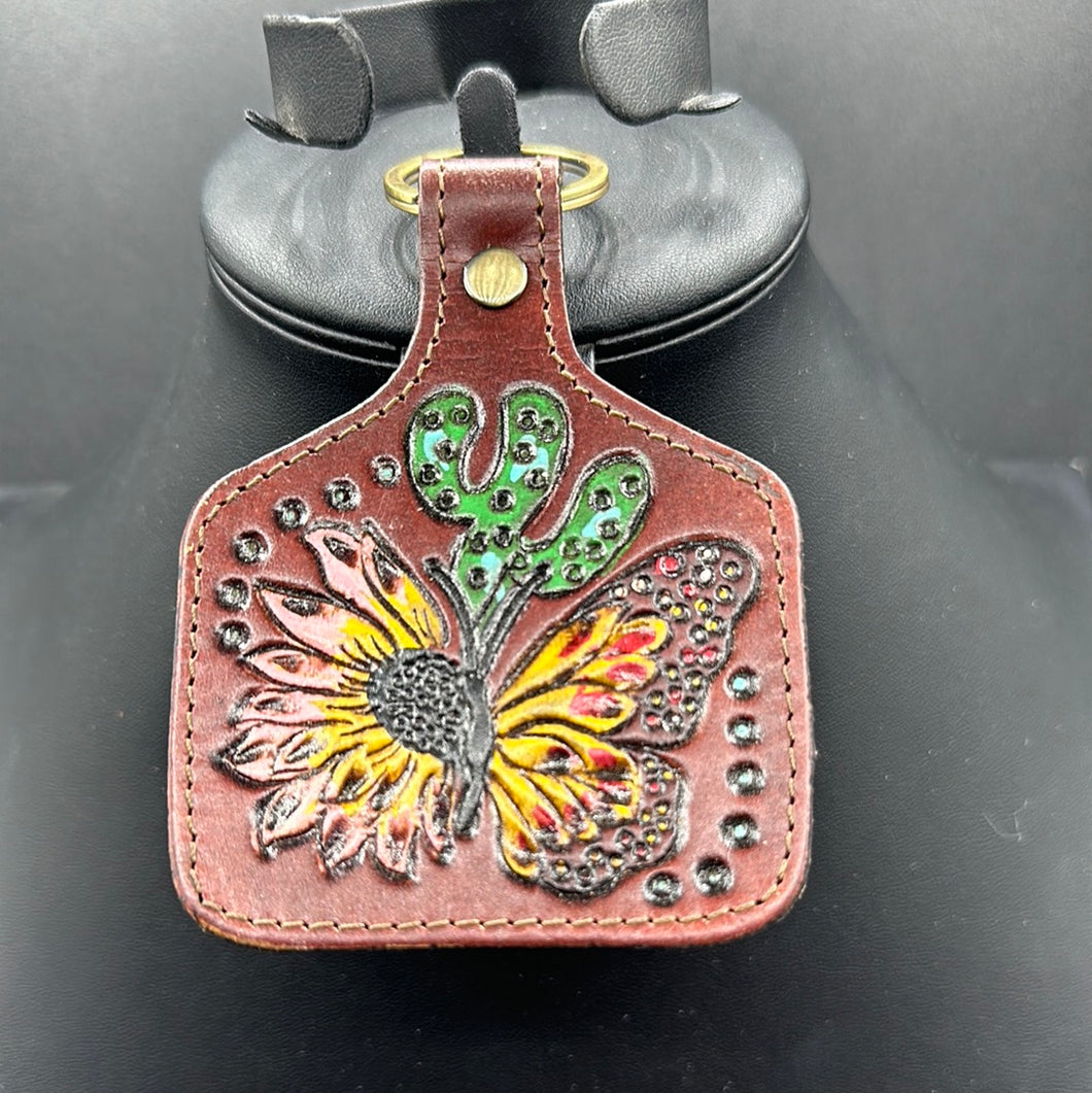 Butterfly Bliss Hand Tooled Leather Key Chain