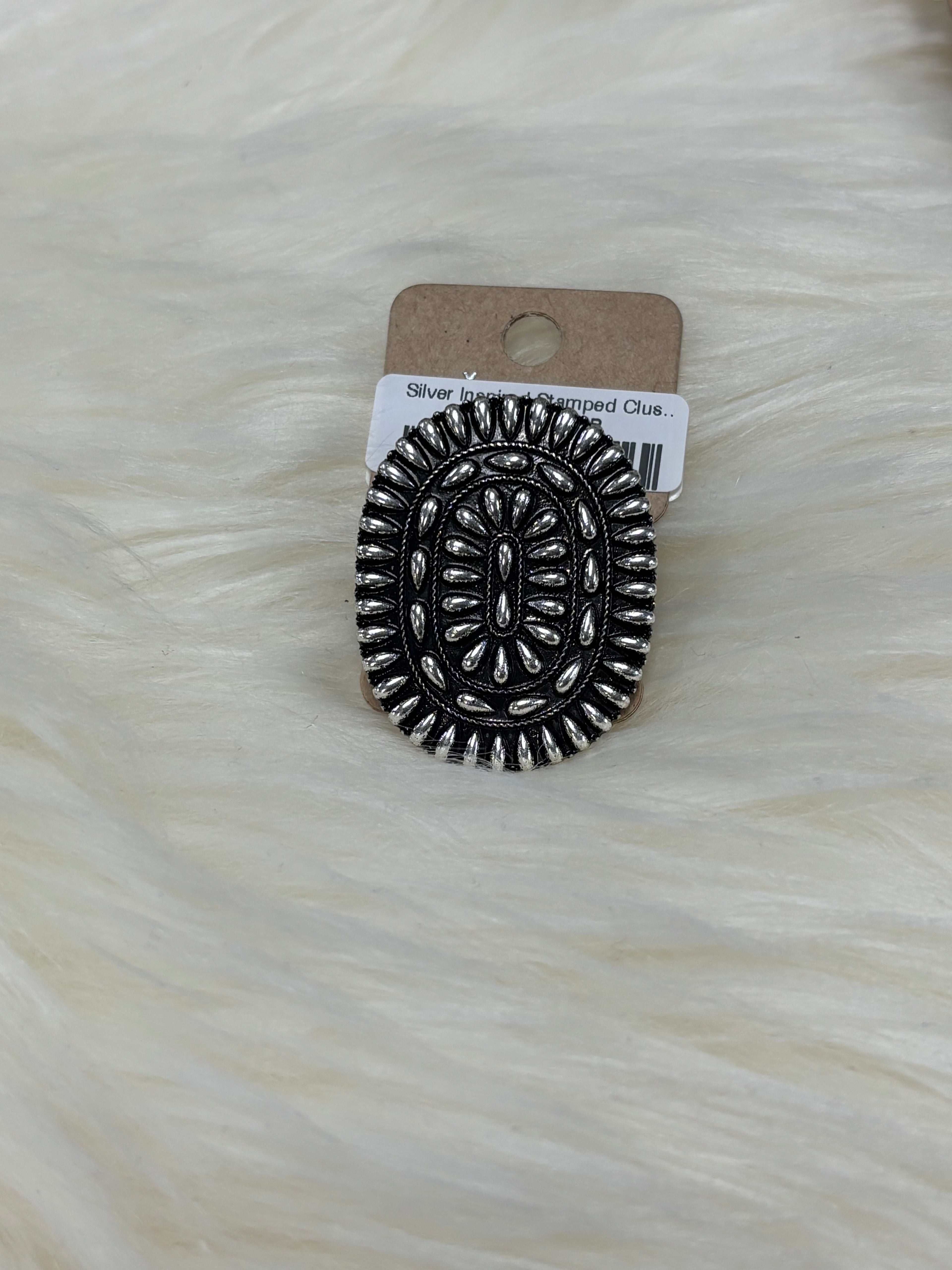 Silver Inspired Stamped Cluster Cuff Ring