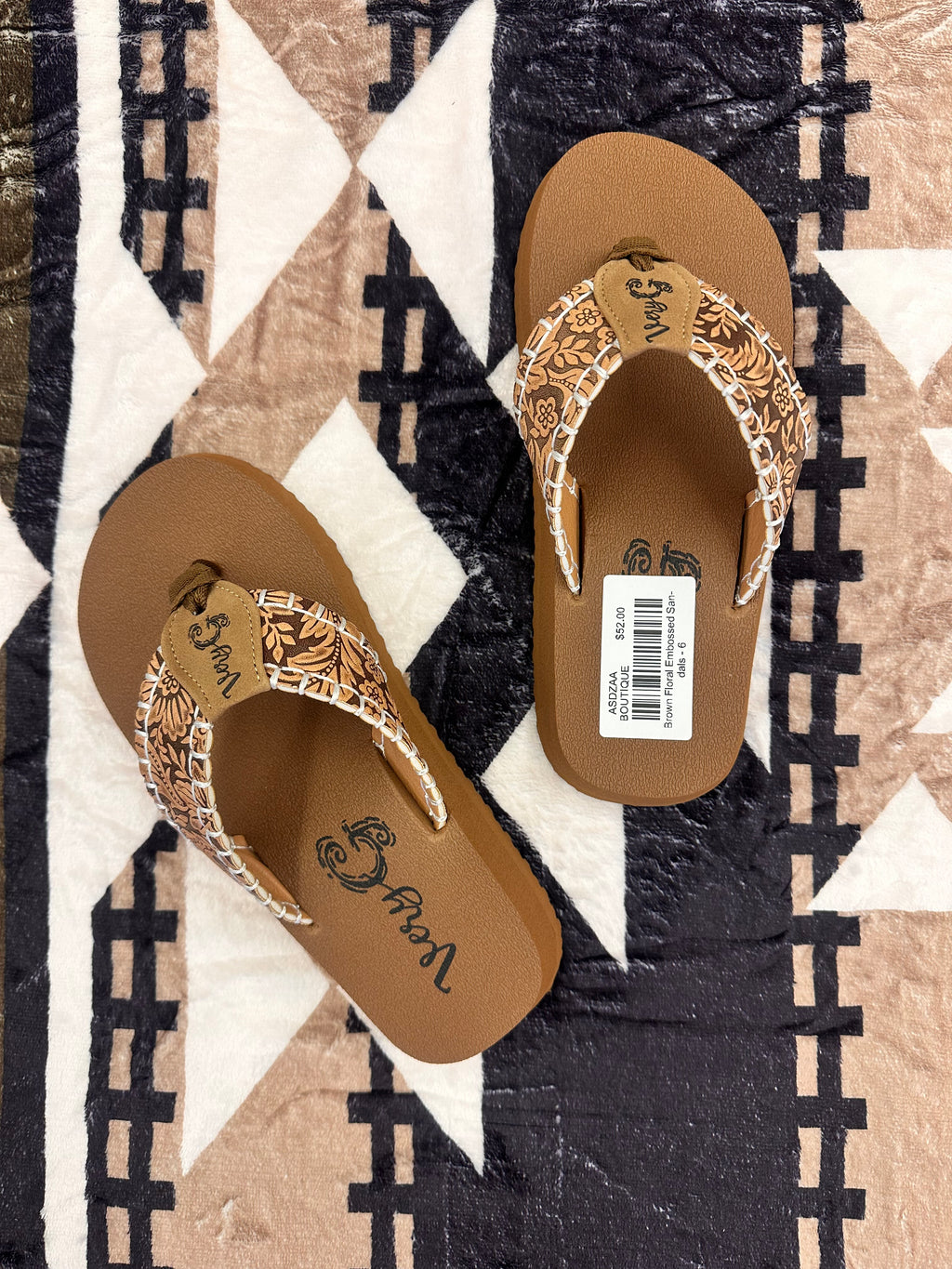 Brown Floral Embossed Sandals