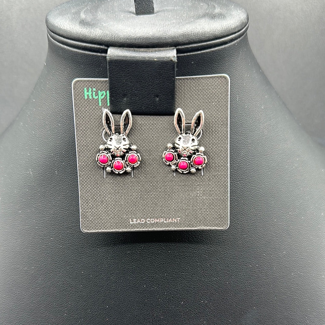 Pink Stone Bunny Post Earrings