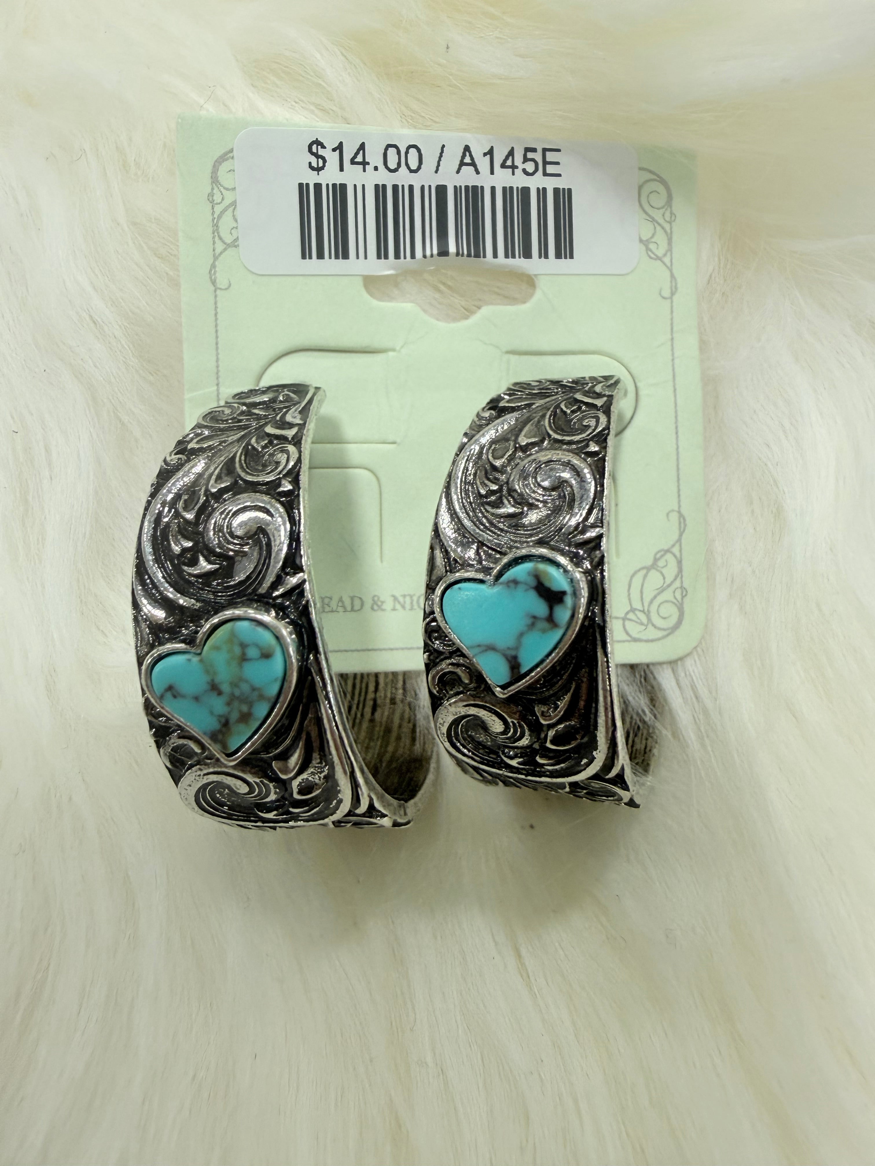 Turquoise Heart Scroll Hoop Earrings