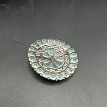 Load image into Gallery viewer, Large Round Floral Turquoise Inspired Brooch Pin
