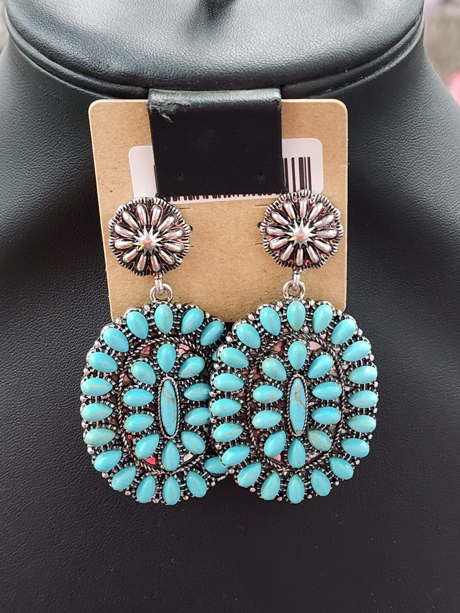 Turquoise Cluster Concho Post Earrings