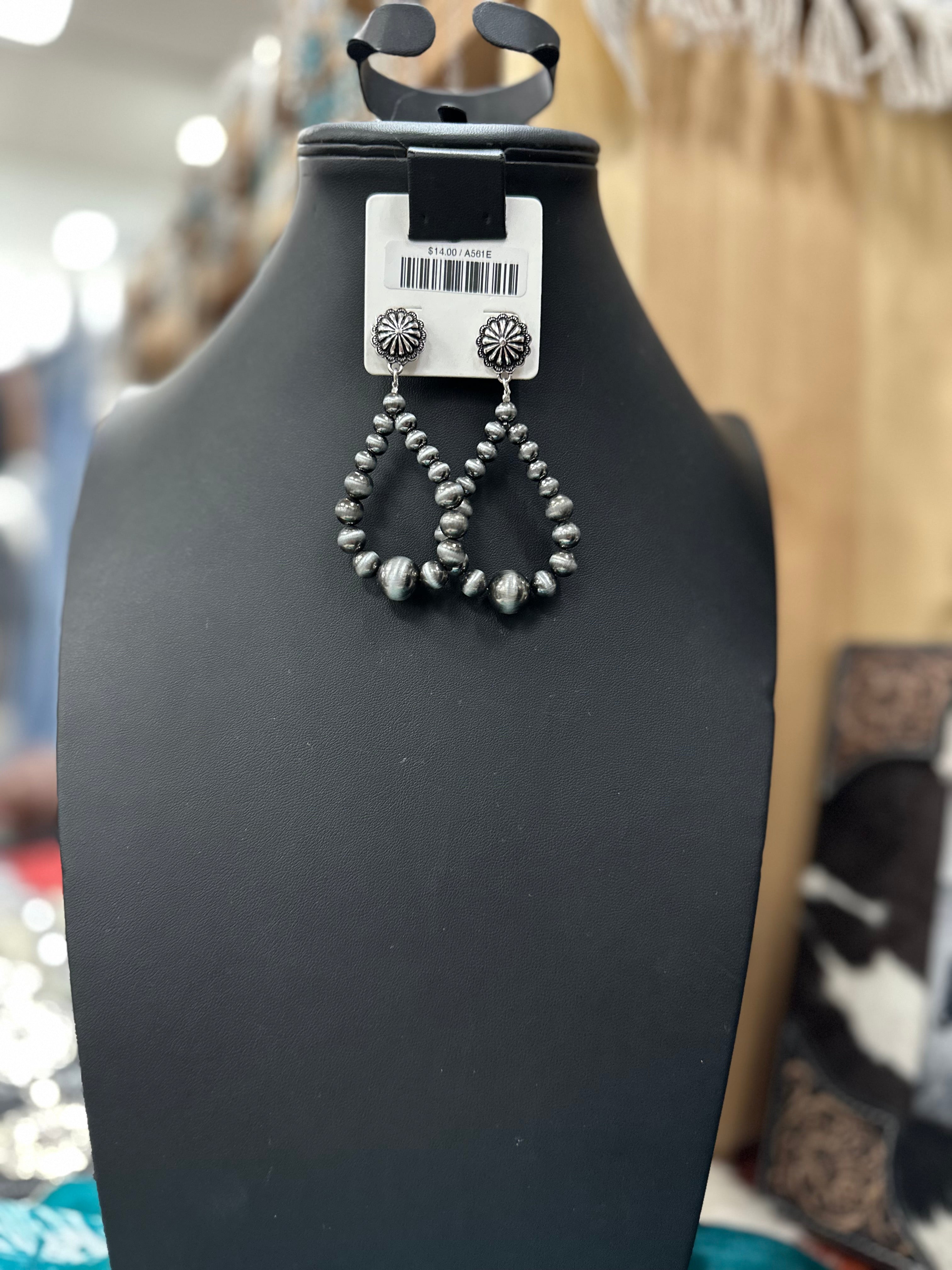 Silver Pearl Hoop Concho Post Earrings