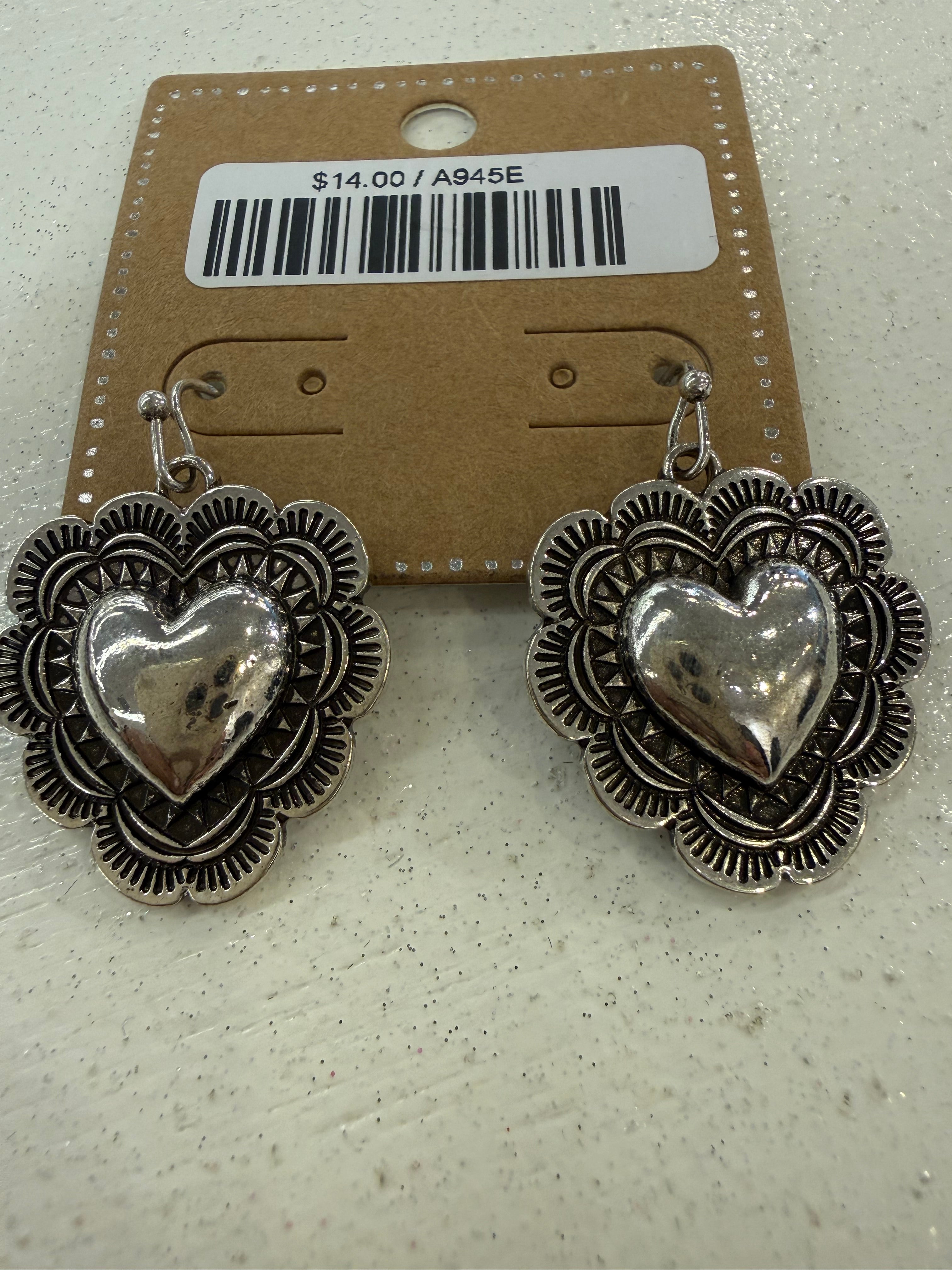 Silver Heart Fishhook Earrings