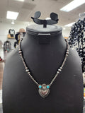 Turquoise Heart Scroll Pendant Pearl Necklace