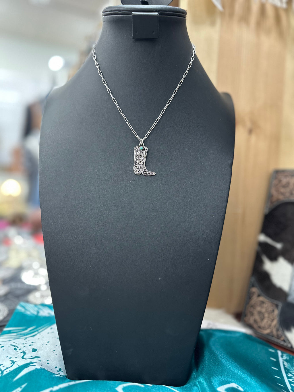 Turquoise Boot Scroll Letter Necklace