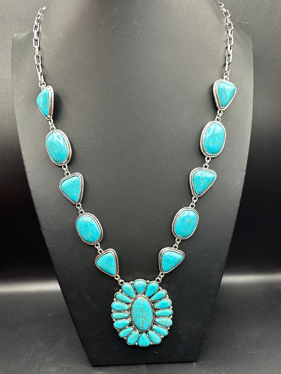 Turquoise Inspired Large Cluster Necklace