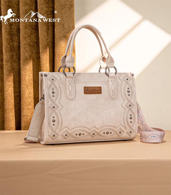 Montana West Beige Scroll Stitch Tote Crossbody