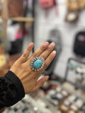 Turquoise Stone Crystal Cluster Cuff Ring