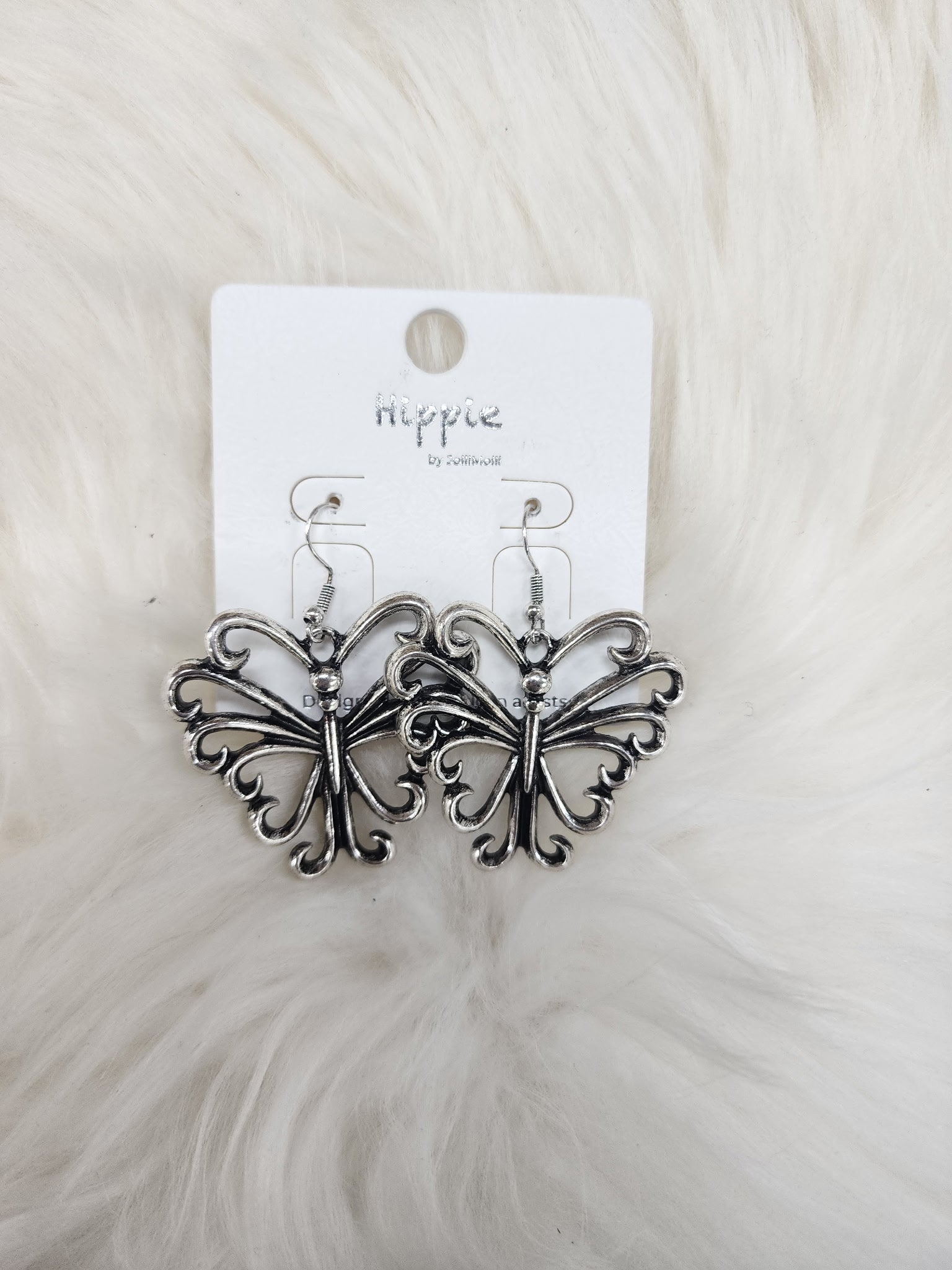 Silver Butterfly Scroll Fishhook Earrings