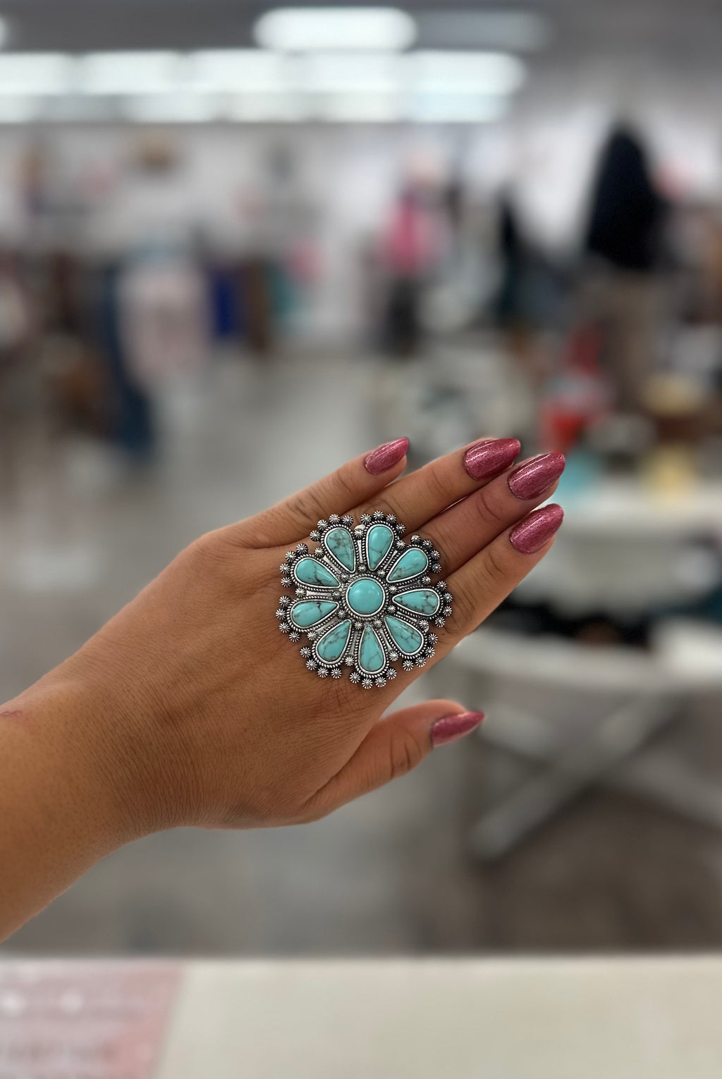 Turquoise Floral Cluster Stretch Ring