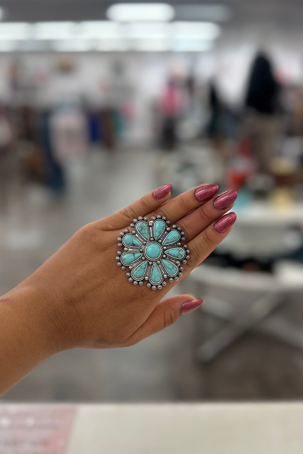 Turquoise Floral Cluster Stretch Ring
