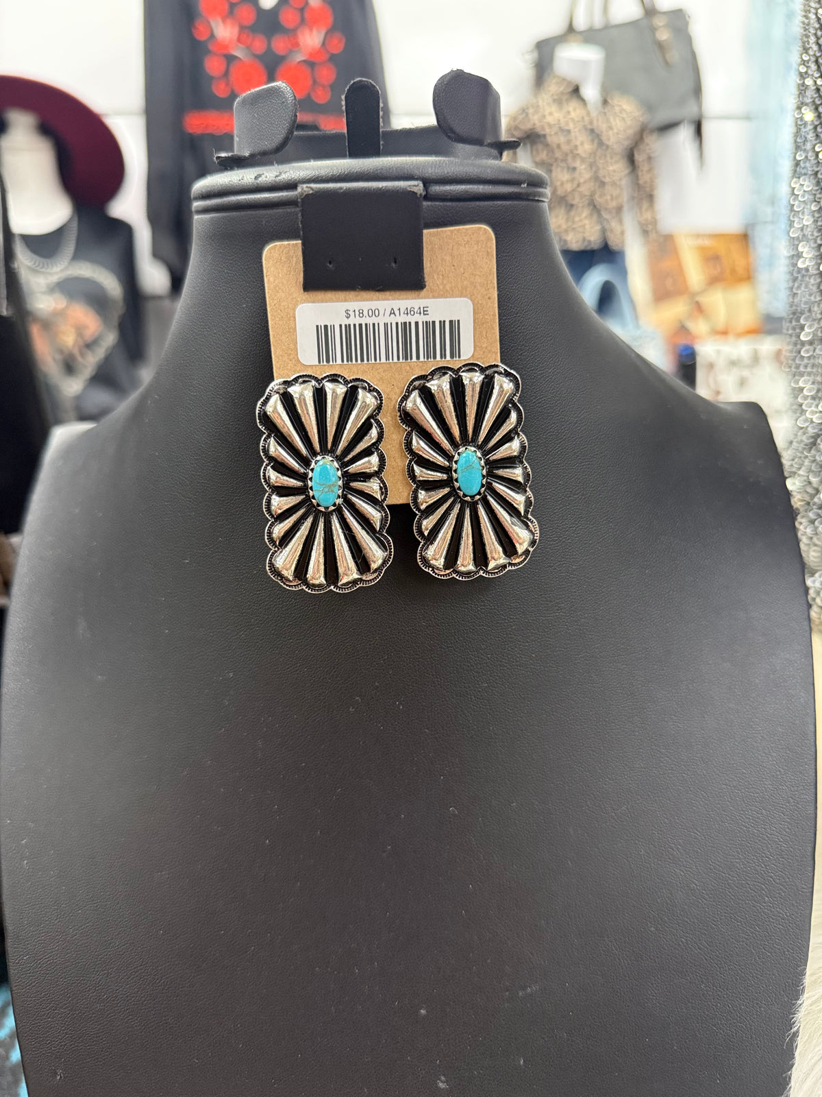 Turquoise Stamped Concho Post Earrings