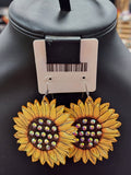 Sunflower Crystal Leather FIshhook Earrings
