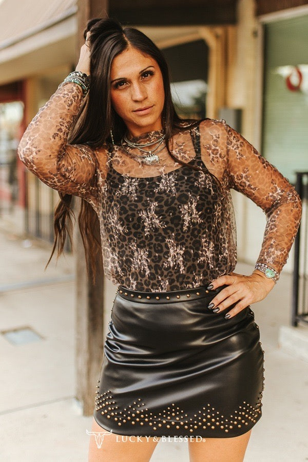 Leopard Print Long Sleeve Mesh Top