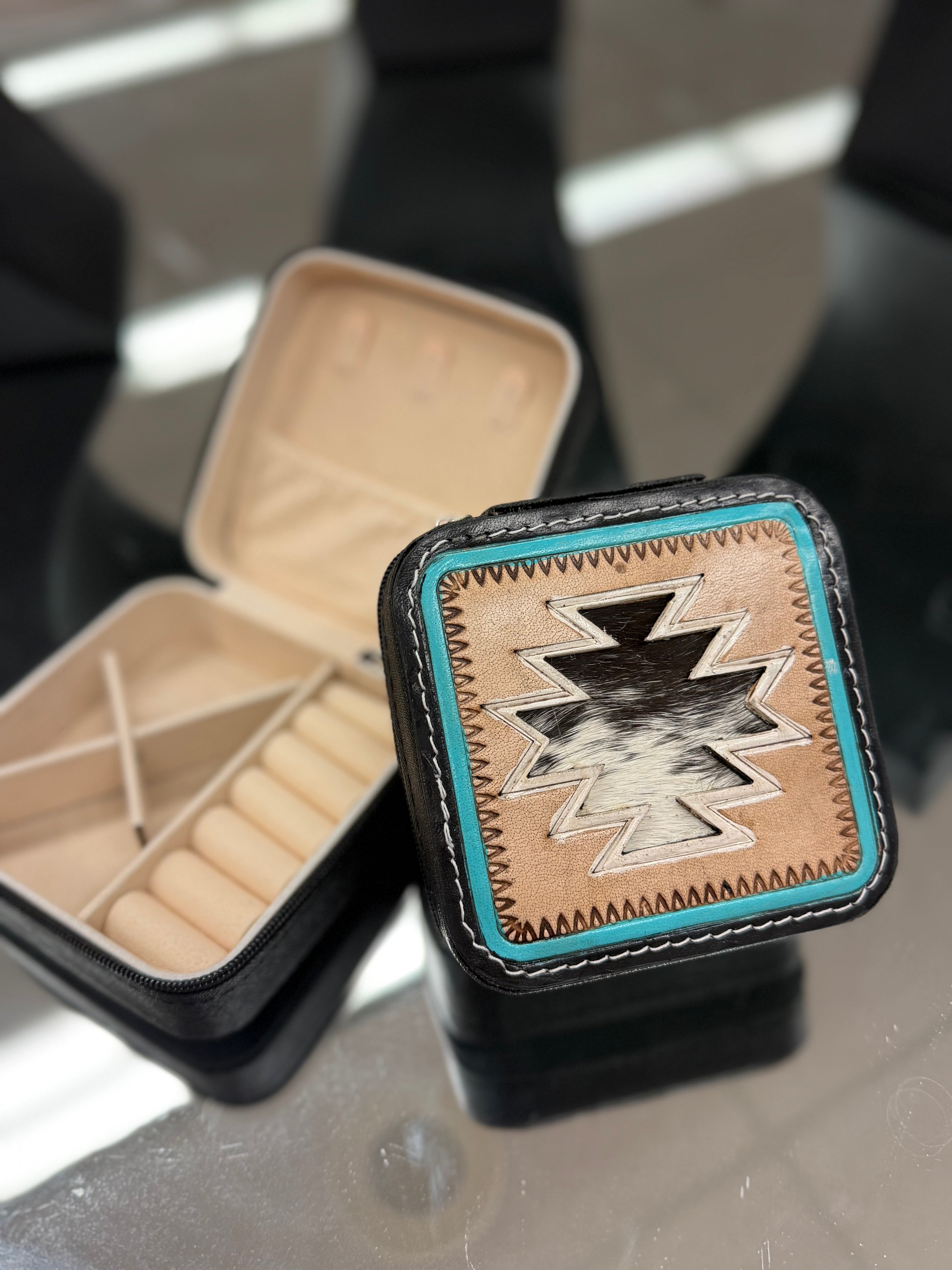 Leather Aztec Cowhide Jewelry Box