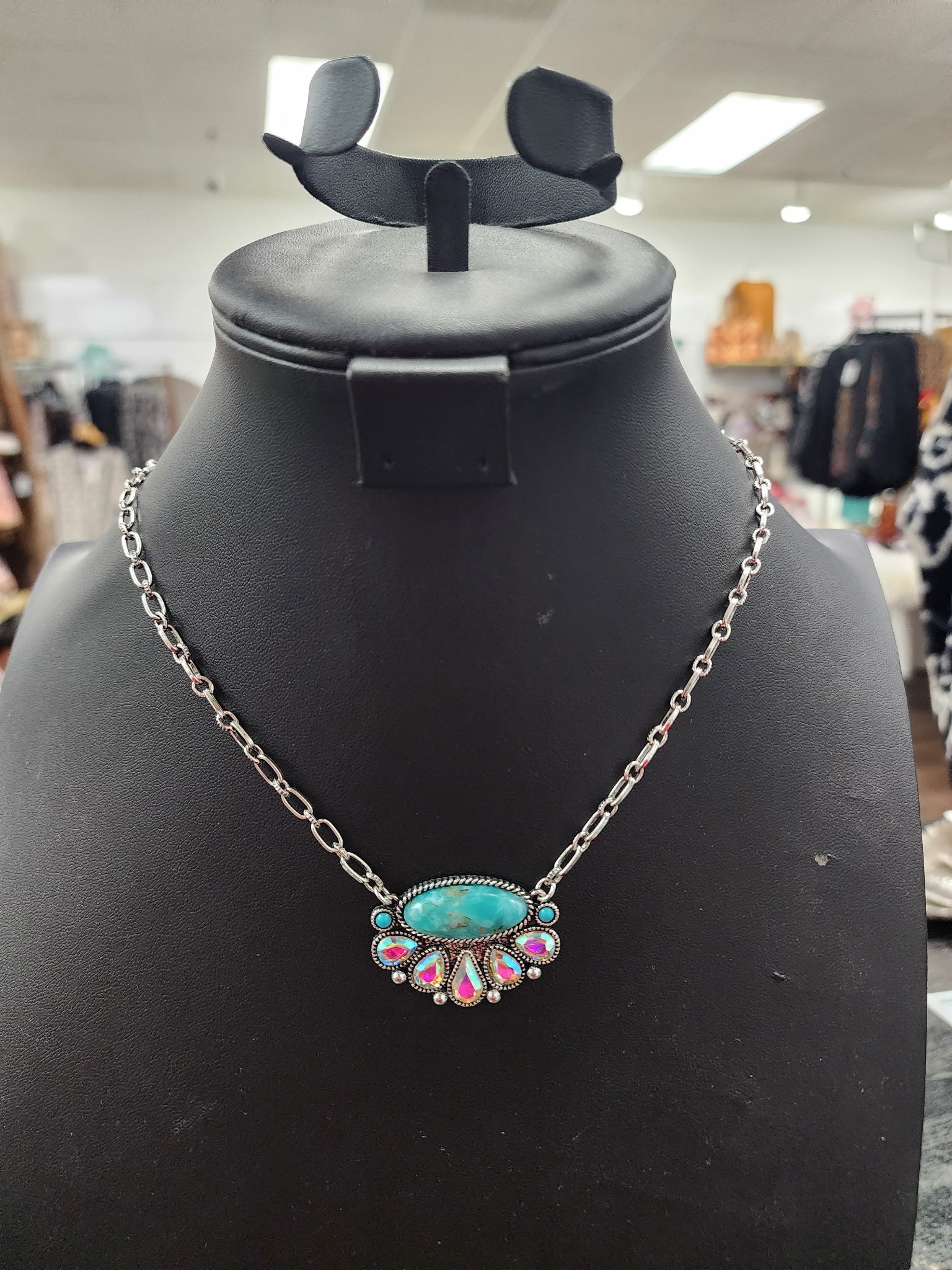 Turquoise Stone Half Cluster Necklace