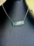 Turquoise Floral Cluster Bar Necklace