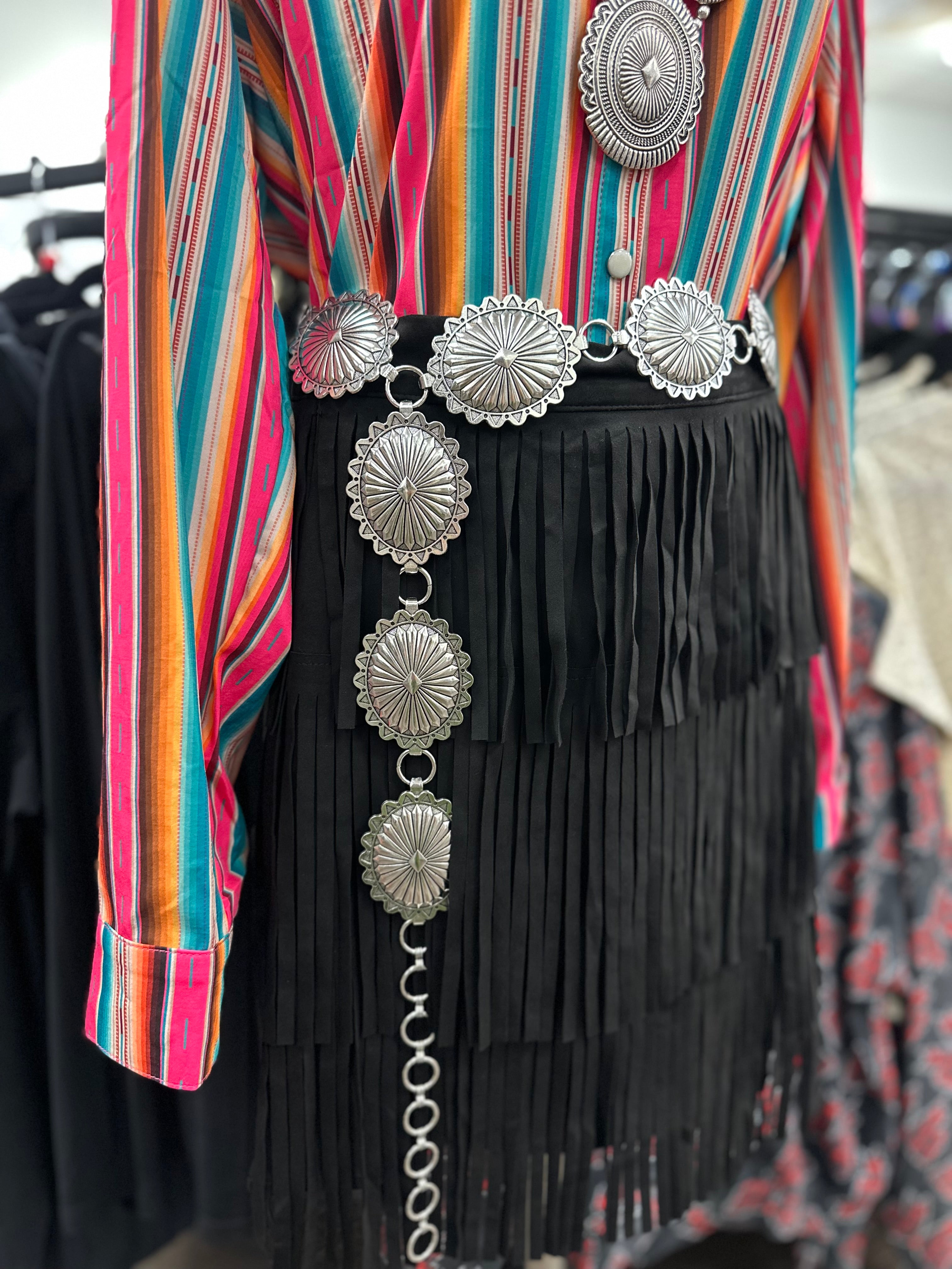 Silver Oval Stamped Concho Belt