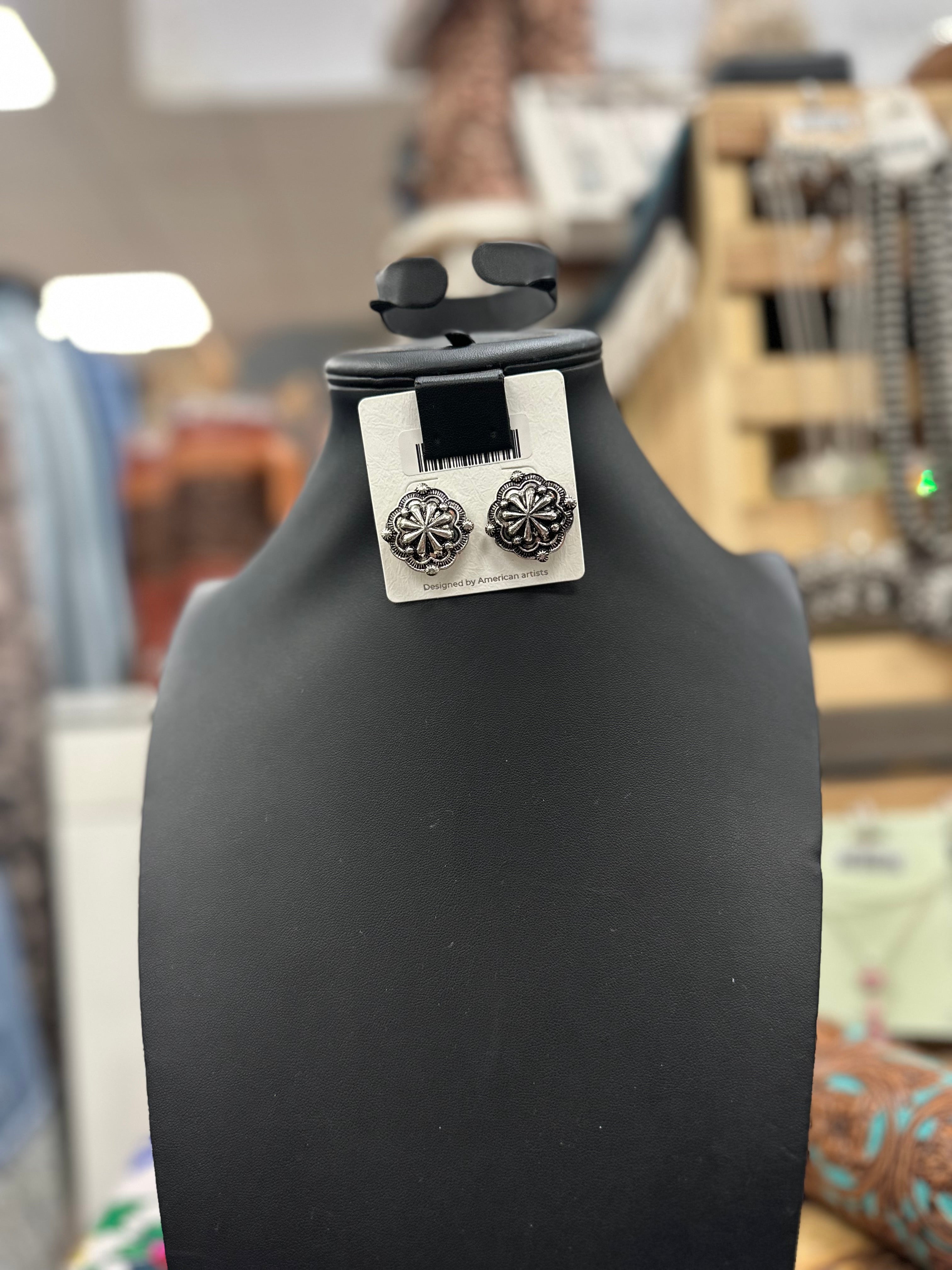 Silver Concho Floral Post Earrings
