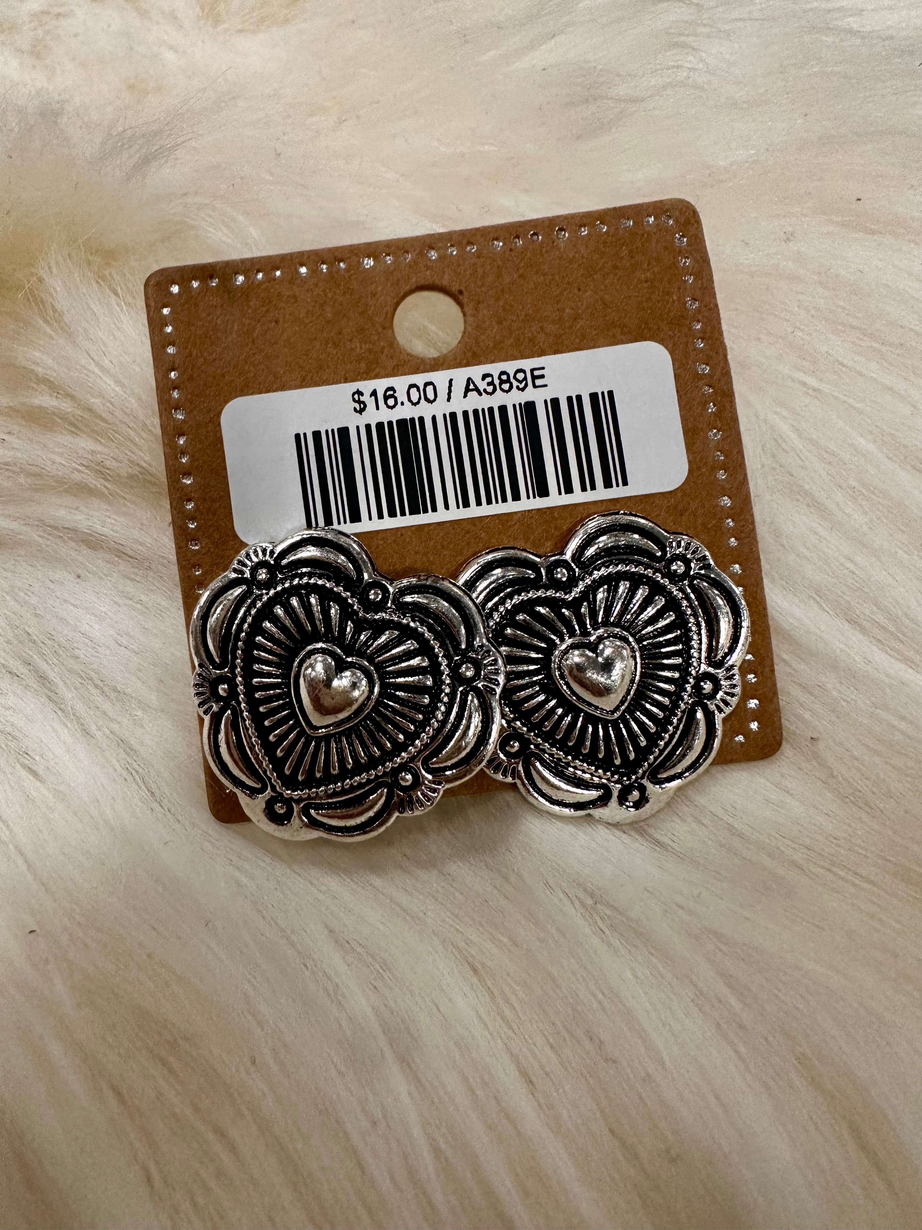 Silver Stamped Heart Post Earrings