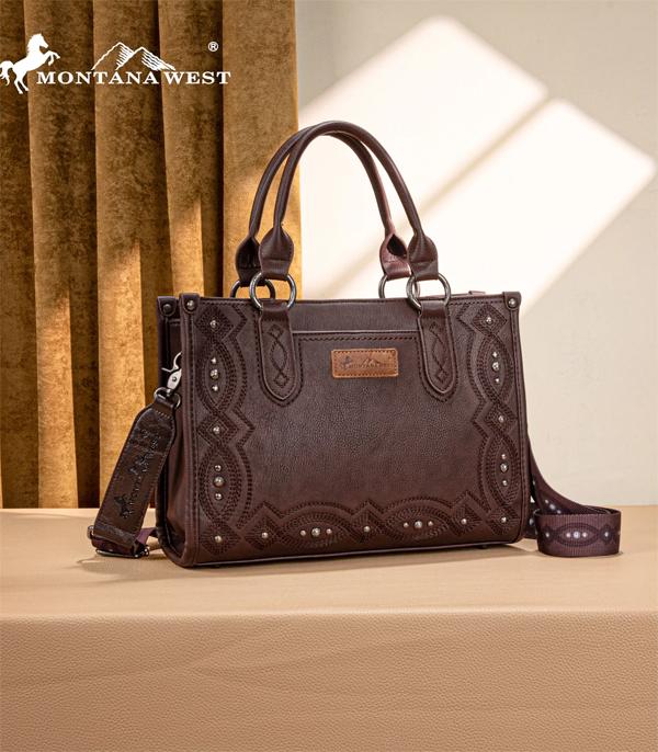 Montana West Chocolate Scroll Stitch Tote Crossbody