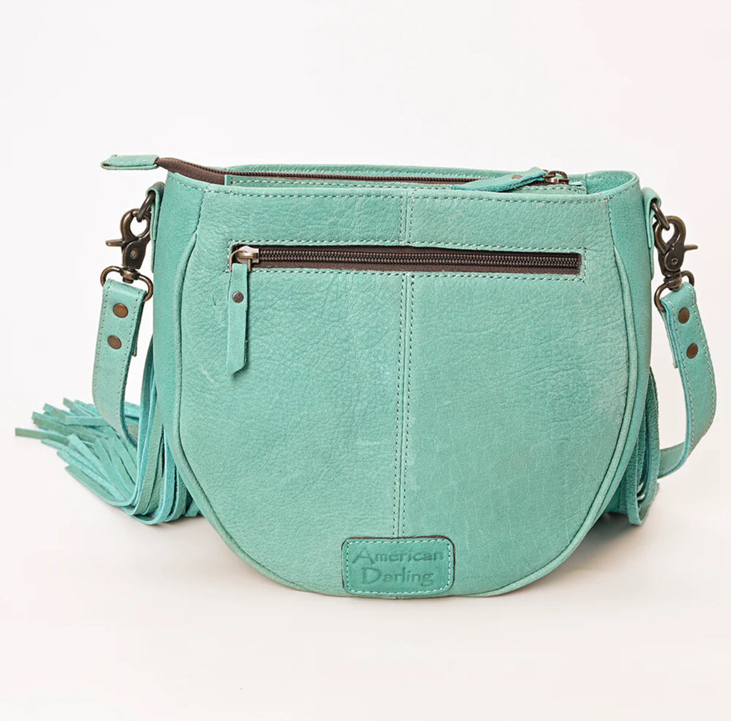 Turquoise Tooled Leather Fringe Crossbody