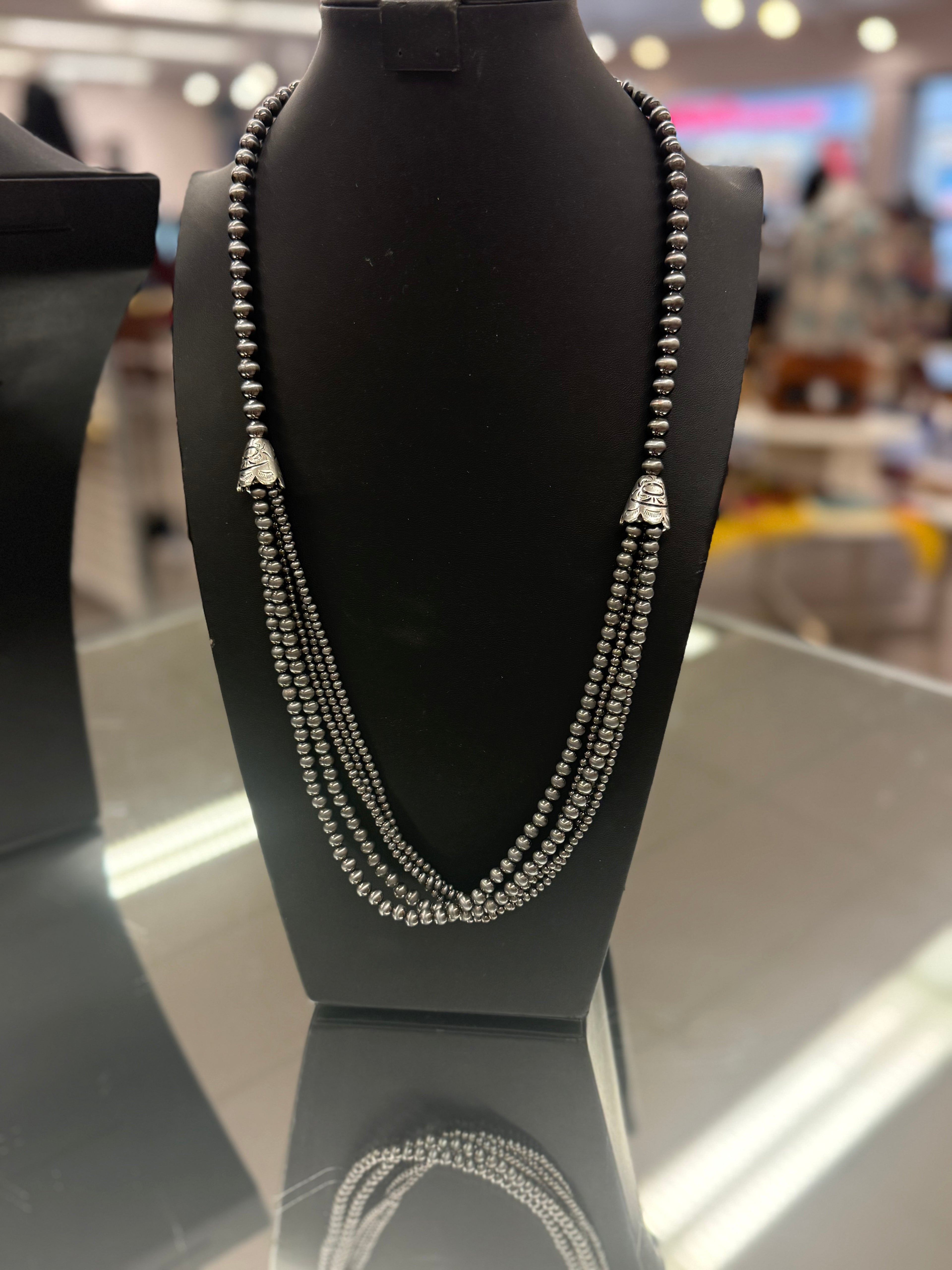 Silver Multi-Strand Pearl Necklace