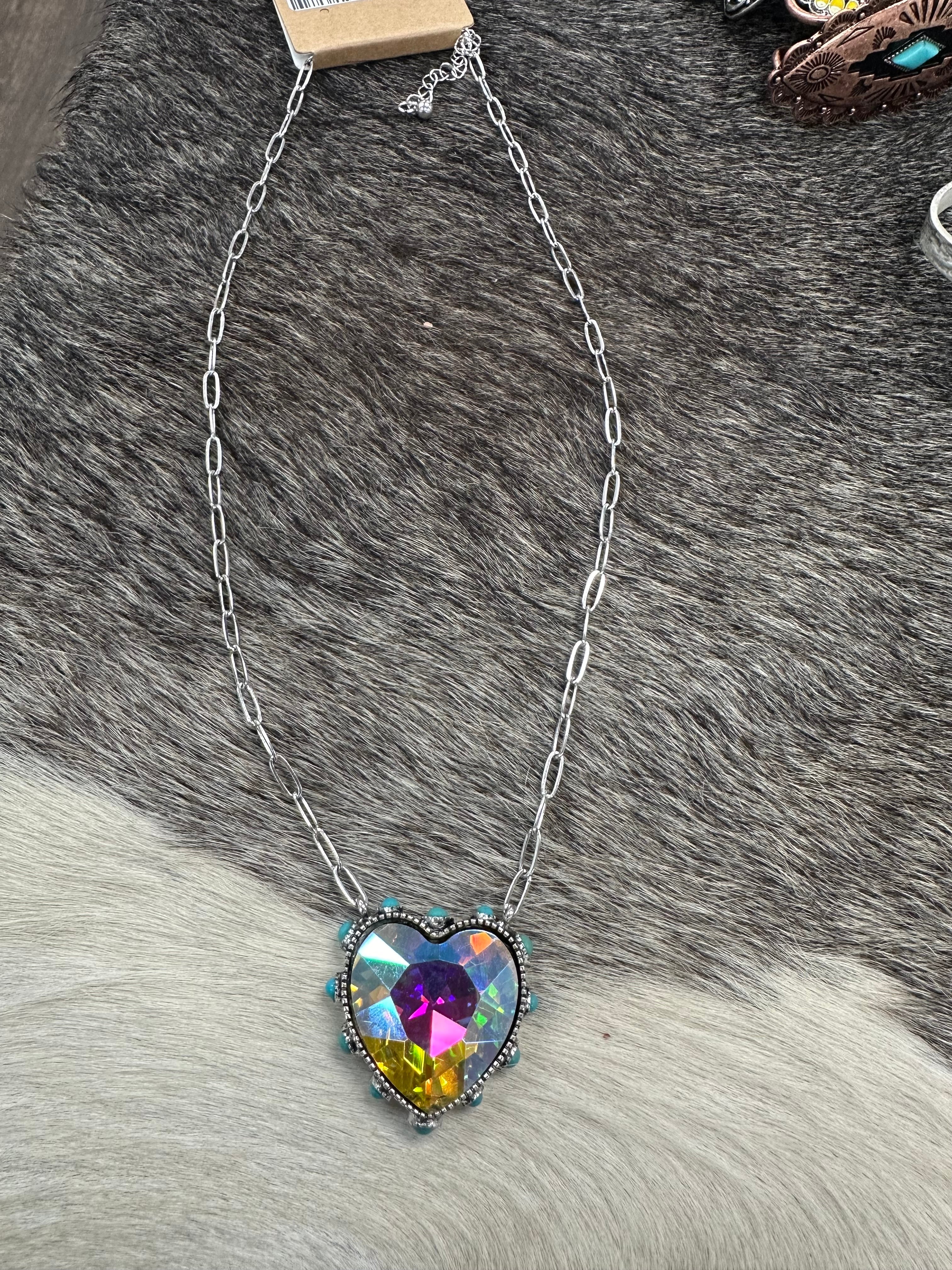 Crystal Turquoise Heart Necklace