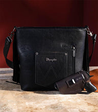 Load image into Gallery viewer, Wrangler Black Embossed Fringe Crossbody/Shoulder Bag
