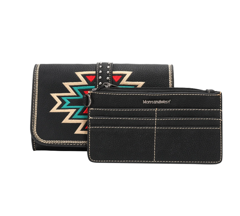 Montana West Black Southwestern Phone Wallet Crossbody